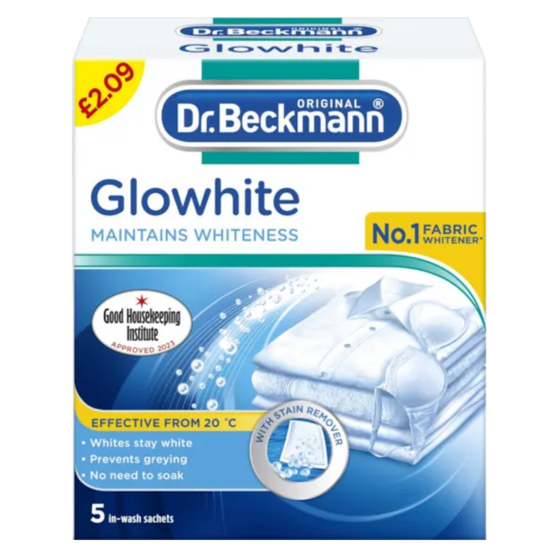 Dr. Beckmann Glowhite Vaskepulver Hvidt Forstærker – 5 stk