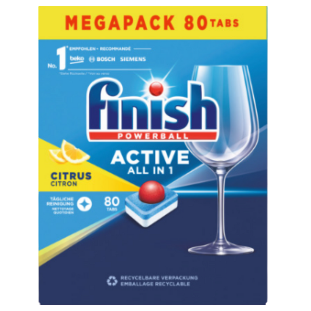 Finish Powerball Active All-in-One Citrus Opvasketabs – 80 stk